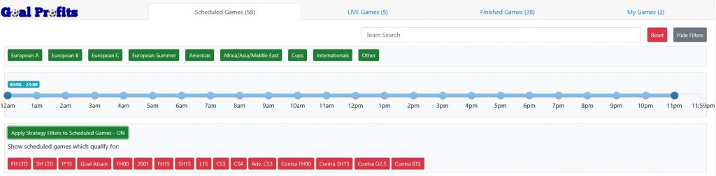 LSM Scheduled Games filters